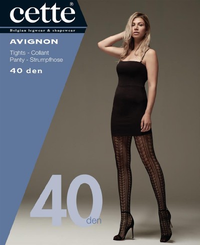 Rajstopy plus size z a&#380;urowym wzorem i bawe&#322;n&#261; Avignon marki Cette, czarne, rozm. 52-54
