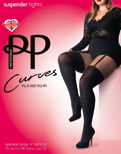 Rajstopy dla kobiet o pe&#322;nych kszta&#322;tach ze wzorem imituj&#261;cym po&#324;czochy Curves Suspender marki Pretty Polly