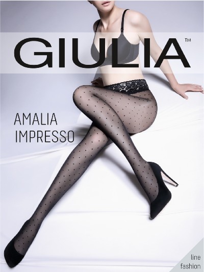 Rajstopy w kropki z wyrafinowan&#261; koronk&#261; w talii Amalia Impresso marki Giulia, czarne, rozm. S