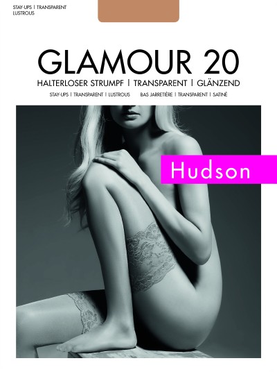 G&#322;adkie po&#324;czochy samono&#347;ne o subtelnym po&#322;ysku Glamour 20 firmy Hudson, czarne, rozm. S
