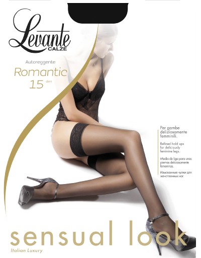 Eleganckie, cienkie po&#324;czochy samono&#347;ne Romantic 15 marki Levante, cieliste, rozm. L