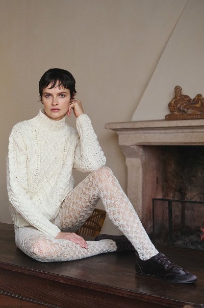 Ciepłe ażurowe rajstopy z wełną marki Trasparenze, białe, rozm. S